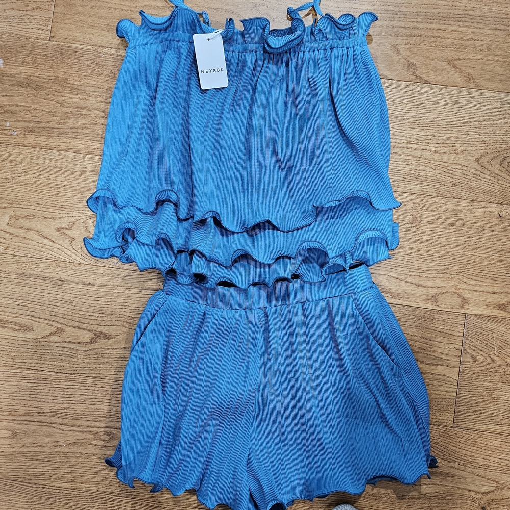 Blue Women's Ruffled Shorts